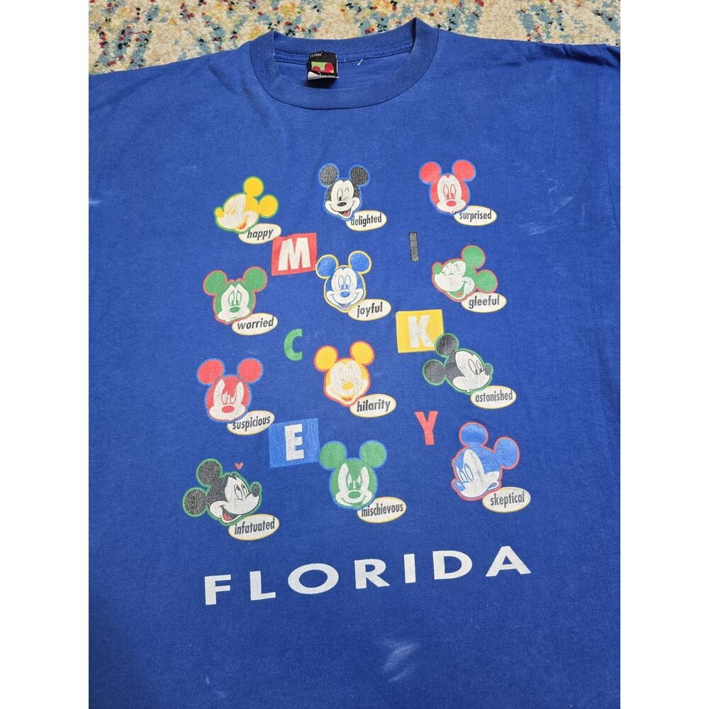 Vintage 90's Mickey Mouse Different Faces Graphic T-Shirt Size XL Walt Disney